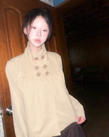 (2color)ダブルボタンハイネックシャーリングショートジャケット
