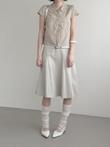 Cotton Gored Flare Midi Skirt
