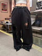 [Unisex] デストロイドバンディングスウェットパンツ(2color)