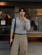 Vice shoulder half-zip muscular sleeve T-shirt