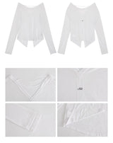 サンオフ アンバランス ホワイト 長袖Tシャツ