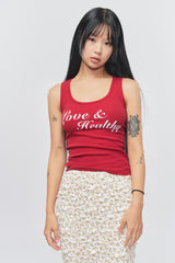 Love & Healthy ロゴノースリーブトップ Red