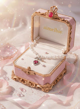 [ジェニーパーク Necklace] ローズピンクハートアンドリボン パールチョーカーネックレス