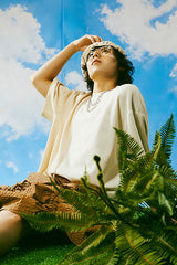 ハーフ＆ハーフショートスリーブロゴT　アイボリー