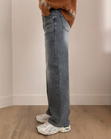Fleece wide denim pants
