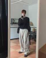 Onen One-Tuck Cotton Wide Slacks