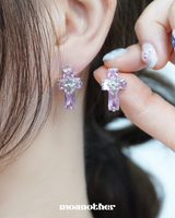 [Hearts2Hearts A-NA Pick!](Silver Post) Pink Cubic Cross Earring