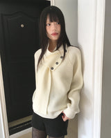 Seon Muffler Two-Way Button V-Neck Knit