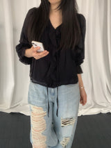 Russell Puff-Sleeve Shirred Blouse