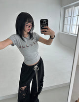 ロングストラップダメージヴィンテージカッティングワイドパンツ