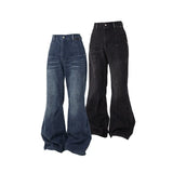 RELABEL(‘LABEL) Natural washed denim jeans with split straight cut, loose fit, heightening and slimming effect, slightly flared