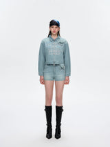 13DE MARZO Denim Frayed Embroidered Jacket