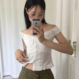 リマン レース ボタン オフショルダー ノースリーブ ブラウス