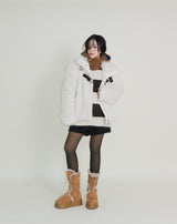 レイチェル 2ベルトディテールショート丈ファージャケット (Lining Quilted)