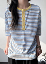 Yuria Cooling Stripe Henley Tee 3color