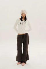 Frill sweat pants - deep brown
