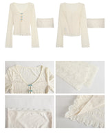 レースブルーリボンツーピース長袖Tシャツ