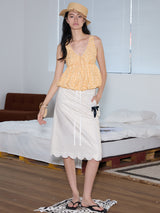 rirri SS25 vacation wear 100% Cotton Textured Floral Blouse with Puffed Lace Trim - Resort Collection