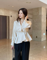 Annie V-neck Collar Double Wrap Jacket Blouse