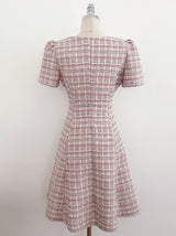 26SS★ Peniel Heart Neck Puff Tweed Flare One Piece