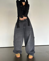 (UNISEX) バルーンデニムワイド BANDING-DETAIL HIP LOOSE BOXY オーバーサイズローライズパンツ - 2 COLOR