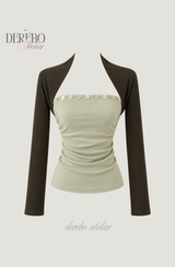 Olive Brown Tube Top Bolero Two-Piece Set