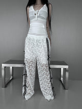 lace ribbon white pants