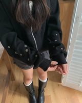 Beck Eyelet Sleeve Waffle Hood Zip-Up