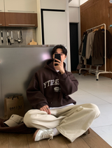  Urban University Embroidery Double Middle Overfit Hoodie