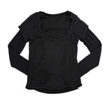 Checkered shirring knit layered long sleeve set