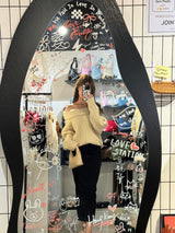 オーバーサイズオフショルダーチャンキーセーター - Beige