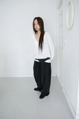ruffle v-neck loose top(3colors)