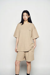 25SS EMBO LOGO WAFFLE SHORT SLEEVE T-SHIRT LIGHT BROWN