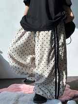 KOREAN/HIGH QUALITY 🤎 TRACK DOT WIDE SEMI BALLOON LONG PANTS 🤎🖤🐣💚 - 6 COLORS