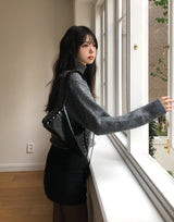 Lulu V-neck wool hair cardigan scarf set