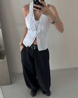 frill halterneck striped shirt blouse