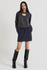 Cotton Layered Long Sleeve T-Shirt, Charcoal
