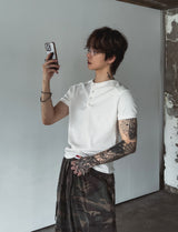 リブショールパッチヘンリーネック半袖Tシャツ