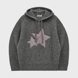 ビッグスターチェックアップリケフードニット
