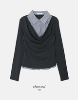 #FZ Stripe Shirt Layered Drape T-Shirt (2color)