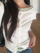 デトンテンセルベーシックラウンド7分スリーブTシャツ