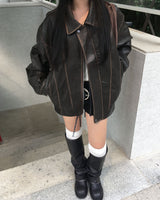 Curved leather jacket
