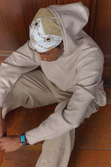 SHELL BUTTON KNIT HOOD OATMEAL