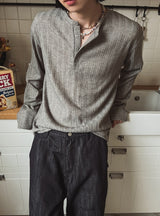 Pale henley neck ribbed long sleeve t-shirt