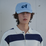 アーガイル ストライプ デニム ピルボックス キャップ (Blue Denim)