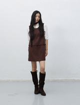suede belted one-piece - dark brown 
