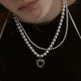 【Exclusive】heart double pearl necklace-silver