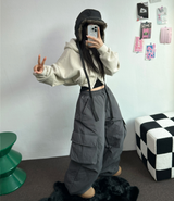 ヒーター❤カーゴオーバーロングバンディングパンツ 🩶🖤🤎💚4COLOR