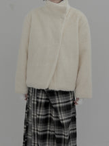 Mocha high-neck fur half coat