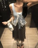ラブサム レース フリル リボン スリーブレス トップ
